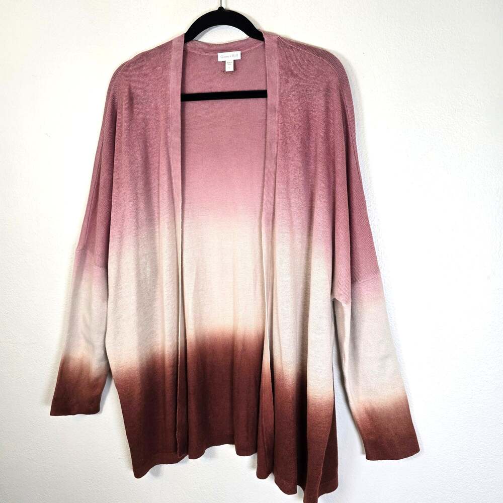 Garnet Hill Tidal Linen Cardigan Women's L Dip Dye Ombre Open Summer Beachy Boho